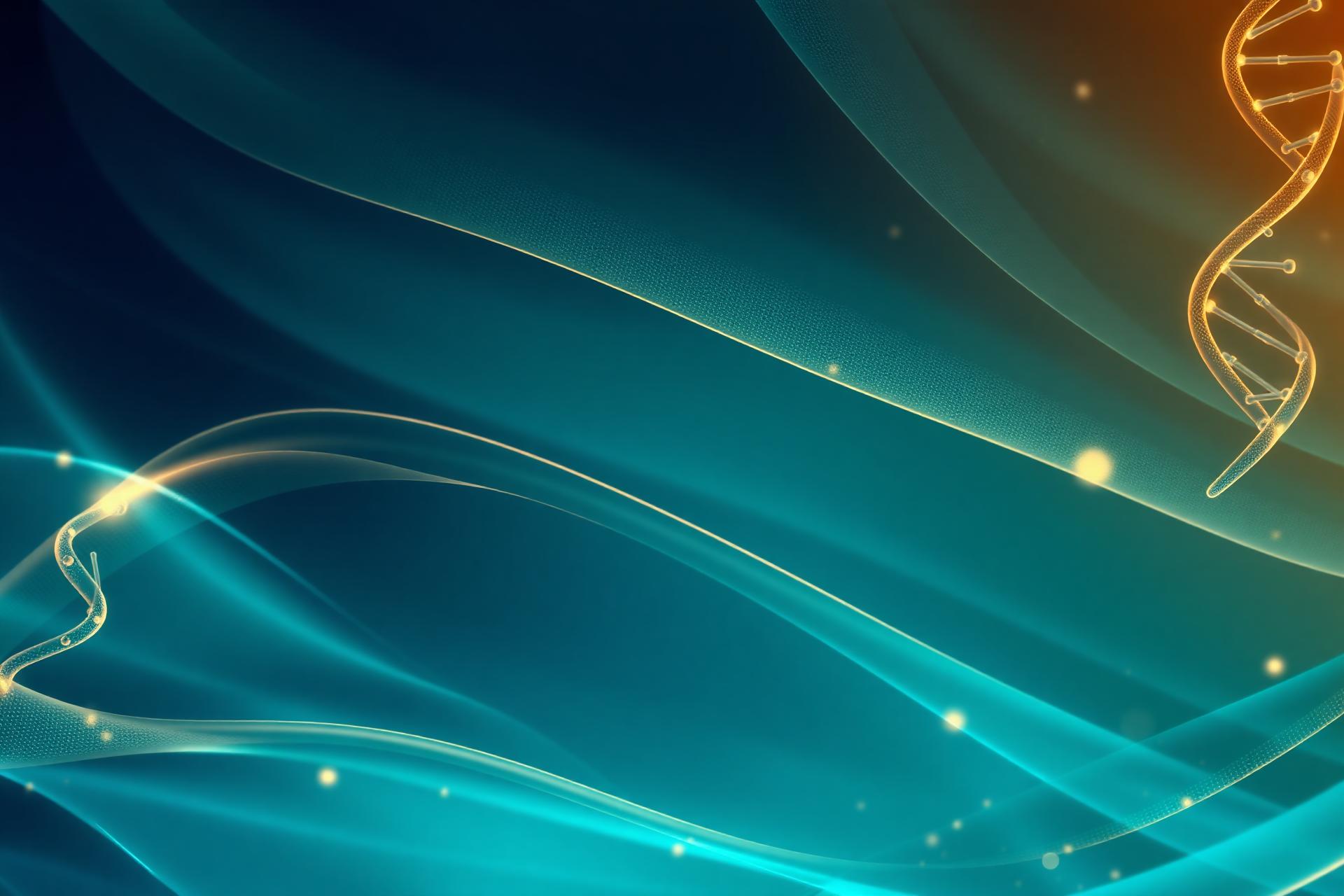 Inovação em saúde — fluxos abstratos representando dados e DNA